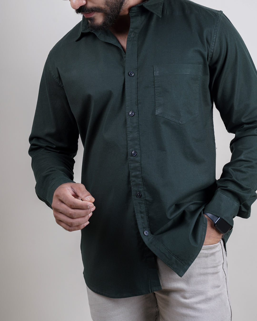 Green color color plain casual shirt shirt for casual wear.