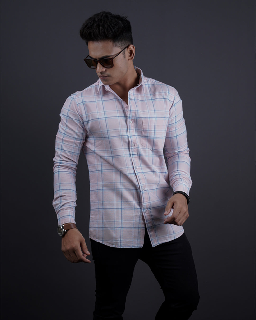 Pink color color checks casual shirt shirt for casual wear.