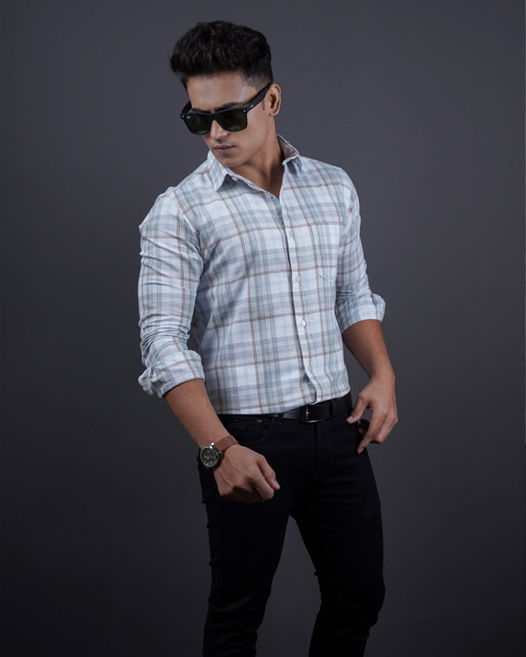 GREY-WHITE COLOR CHECKS CASUAL SHIRT