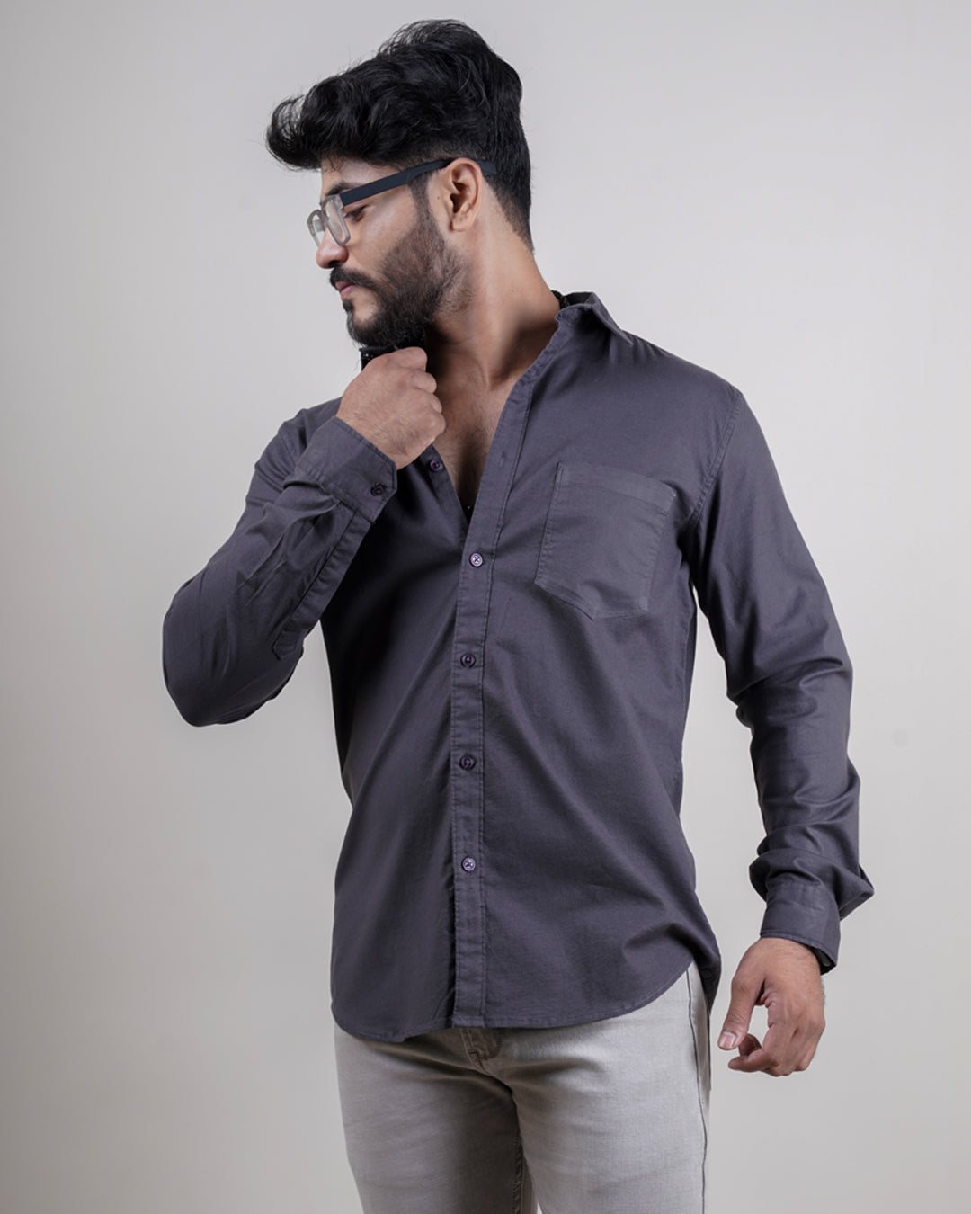 Grey color color plain casual shirt shirt for casual wear.