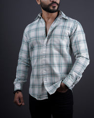 Firozi-cream color color checks casual shirt shirt for casual wear.