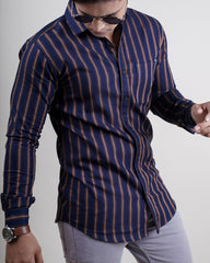 BROWN-BLUE COLOR LINING CASUAL SHIRT