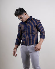 BROWN-BLUE COLOR LINING CASUAL SHIRT