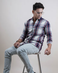 BLUE-PEACH COLOR CHECKS CASUAL SHIRT