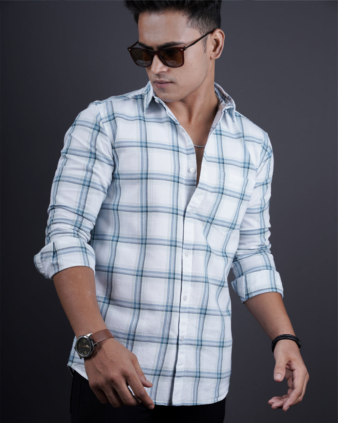 WHITE-BLUE COLOR CHECKS CASUAL SHIRT