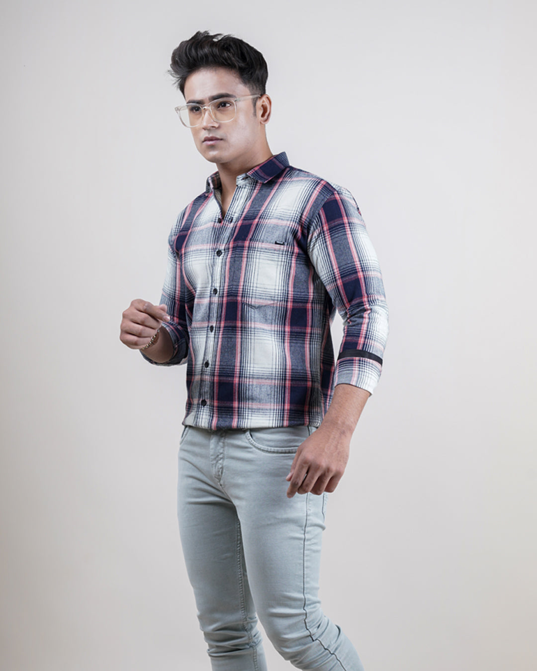 BLUE-PEACH COLOR CHECKS CASUAL SHIRT