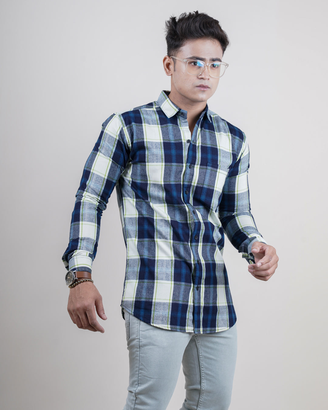 BLUE-GREEN COLOR CHECKS CASUAL SHIRT