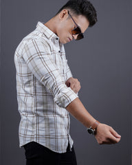 WHITE-BROWN COLOR CHECKS CASUAL SHIRT