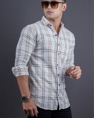 WHITE-BROWN COLOR CHECKS CASUAL SHIRT