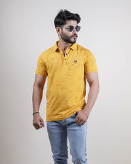 YELLOW COLOR PRINTED COLLAR T-SHIRT