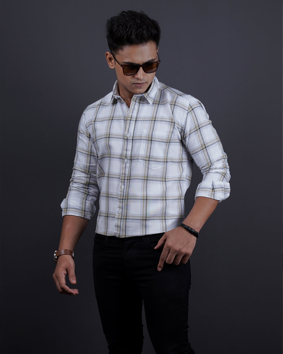 GREY-WHITE COLOR CHECKS CASUAL SHIRT