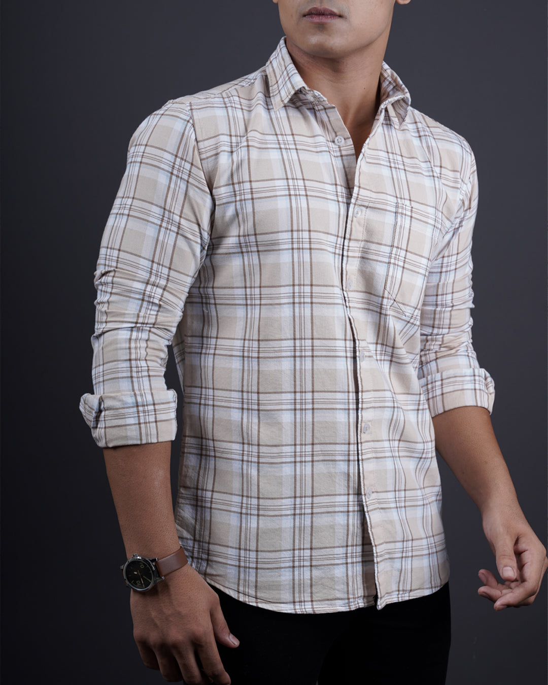 FAWN COLOR CHECKS CASUAL SHIRT