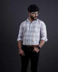 WHITE-BROWN COLOR CHECKS CASUAL SHIRT