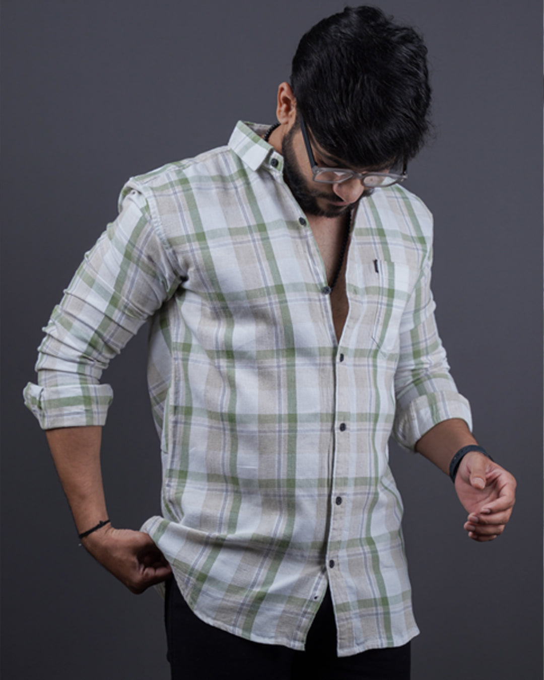 GREEN-WHITE COLOR CHECKS CASUAL SHIRT