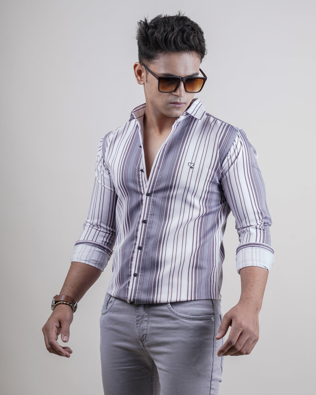 GREY COLOR LINING CASUAL SHIRT