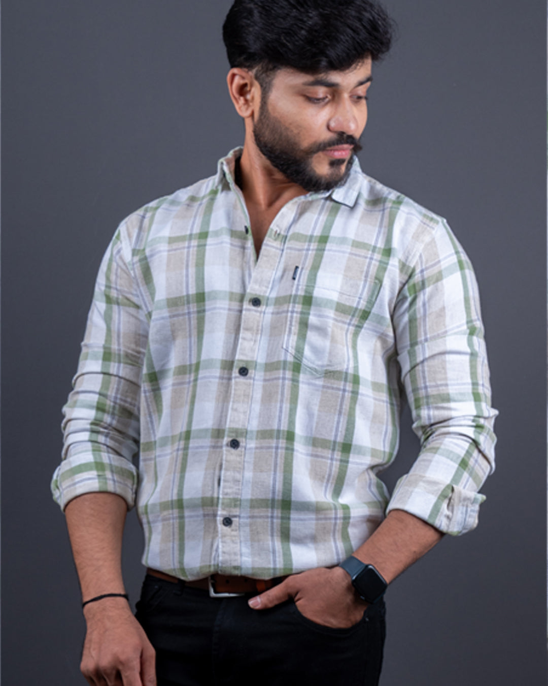 GREEN-WHITE COLOR CHECKS CASUAL SHIRT