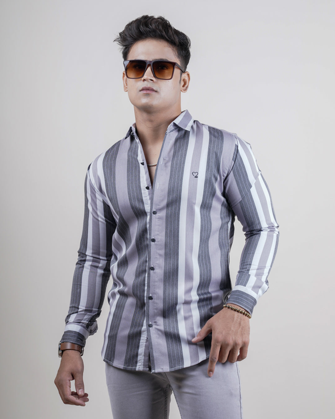 Grey color color lining casual shirt shirt for casual wear.