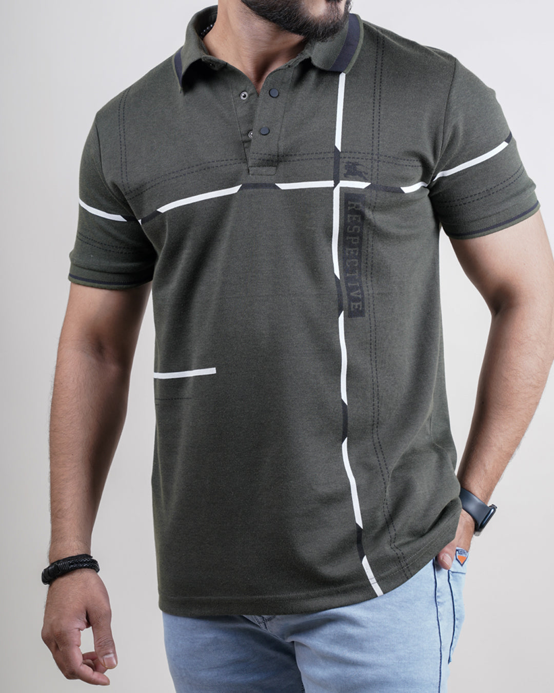 Olive color matter collar t-shirt for men