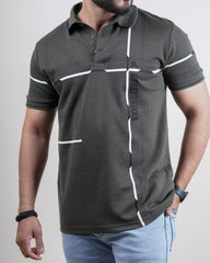 Olive color matter collar t-shirt for men