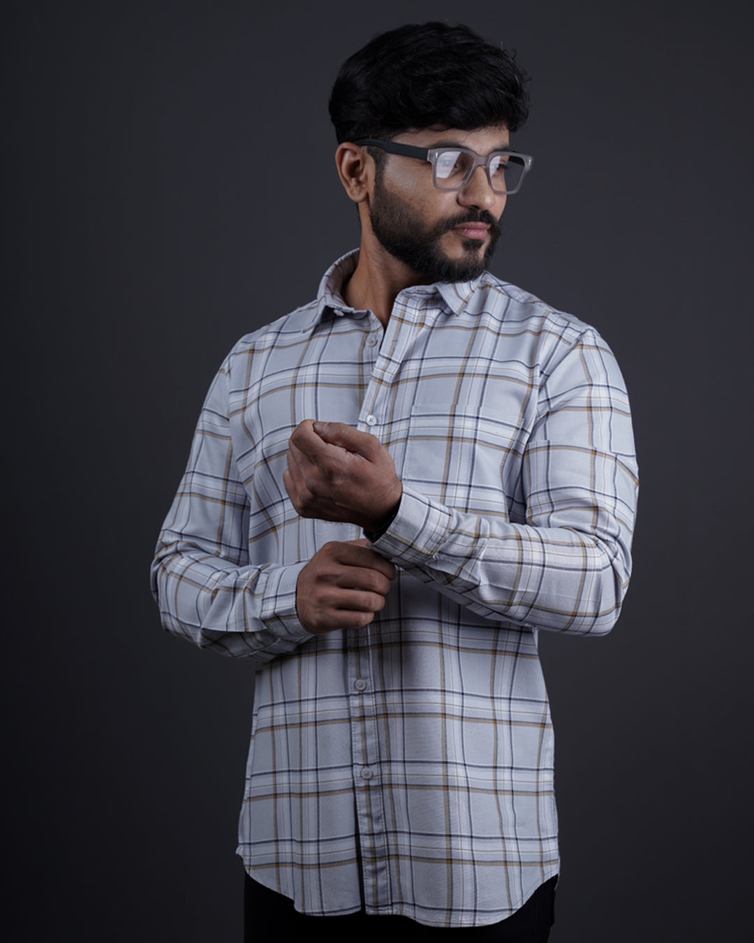 Grey color color checks casual shirt shirt for casual wear.