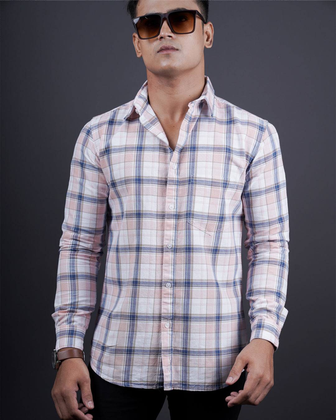 Peach color color checks casual shirt shirt for casual wear.