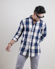 BLUE-ORANGE COLOR CHECKS CASUAL SHIRT