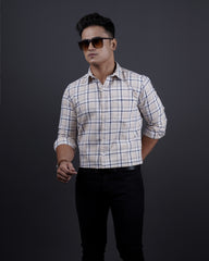 FAWN-WHITE COLOR CHECKS CASUAL SHIRT