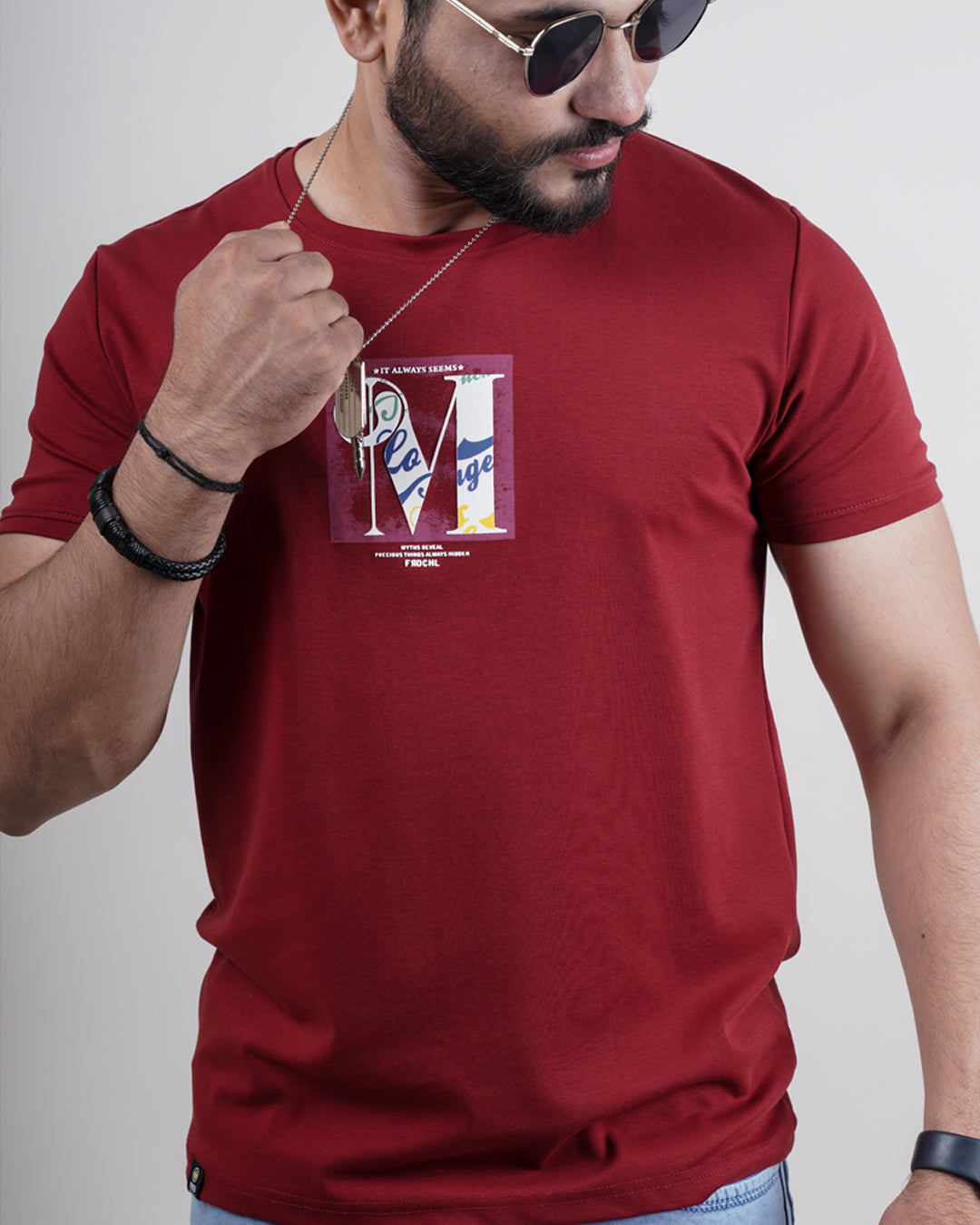 Maroon color matter round neck t-shirt for men