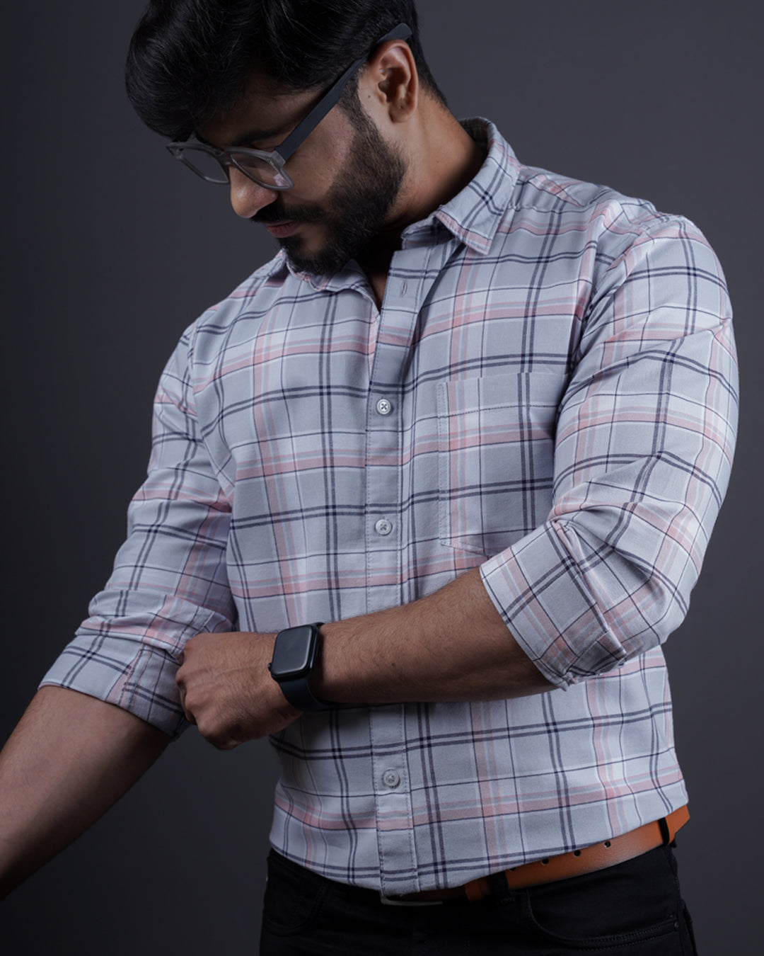 GREY COLOR CHECKS CASUAL SHIRT