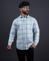 Skyblue color color checks casual shirt shirt for casual wear.