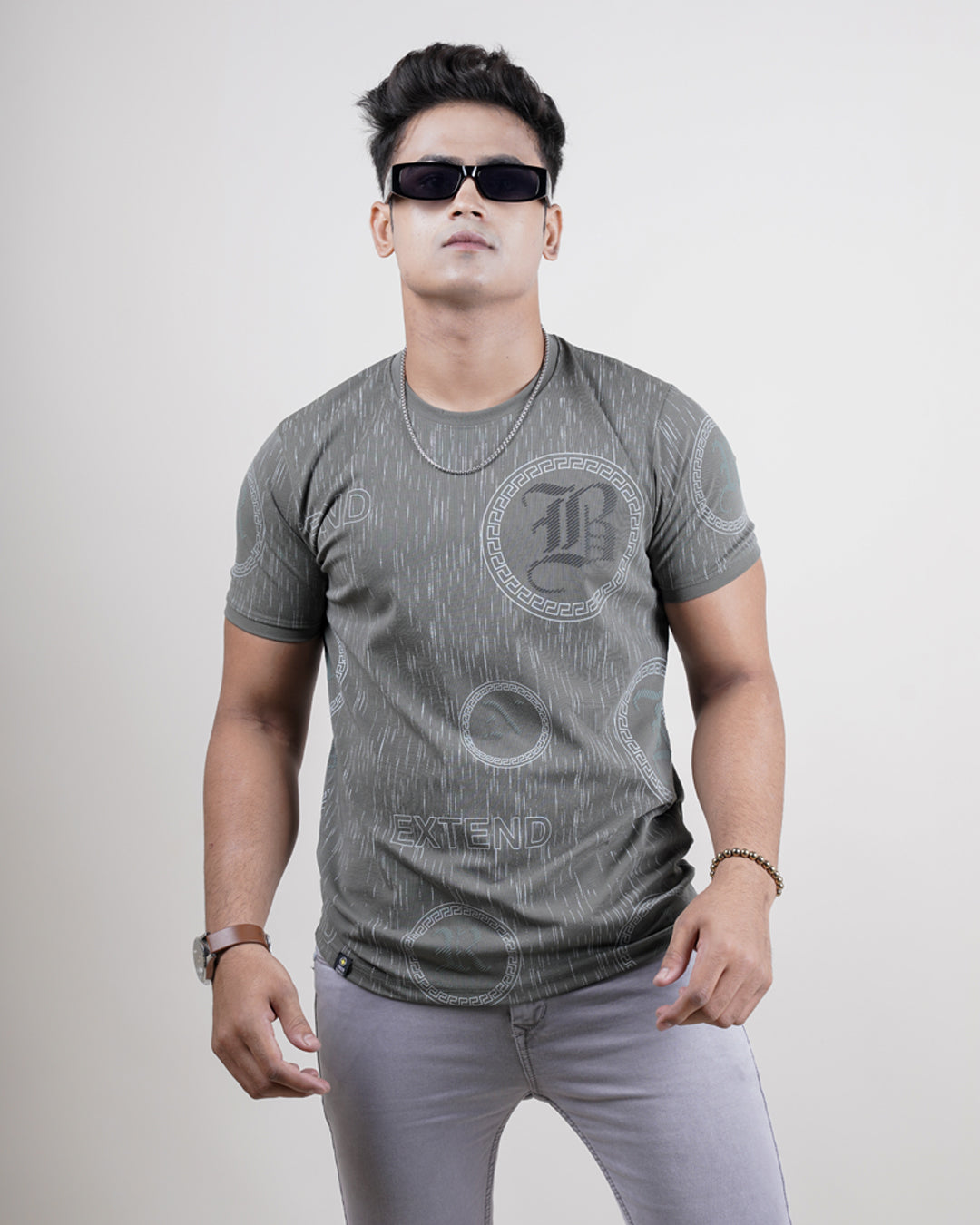 Olive color matter round neck t-shirt for men