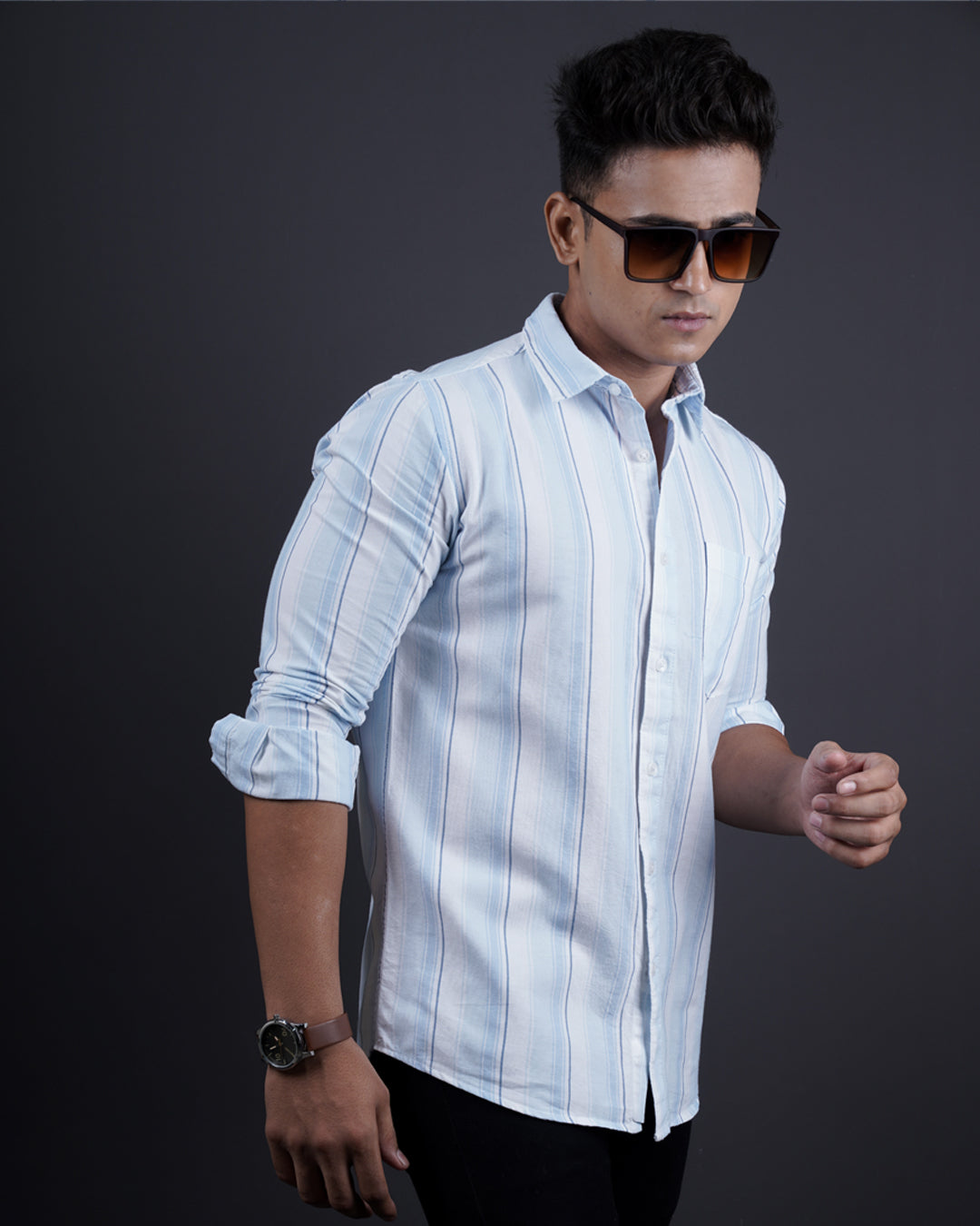 BLUE-WHITE COLOR LINING CASUAL SHIRT