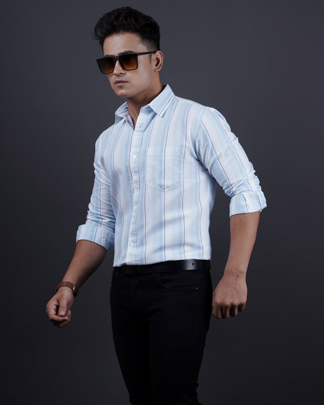 BLUE-WHITE COLOR LINING CASUAL SHIRT