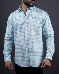 Skyblue color color checks casual shirt shirt for casual wear.