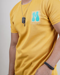 MUSTARD COLOR PRINTED ROUND NECK T-SHIRT