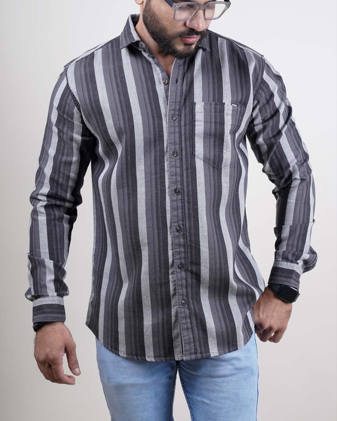 Dark color grey color lining casual shirt shirt for casual wear.