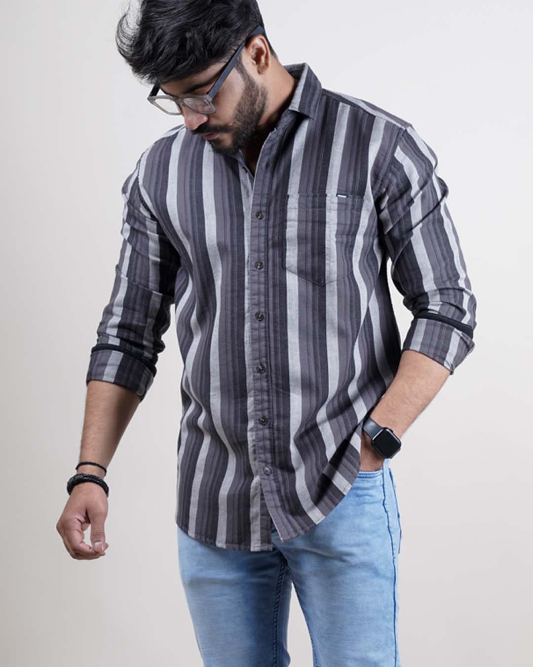 DARK GREY COLOR LINING CASUAL SHIRT