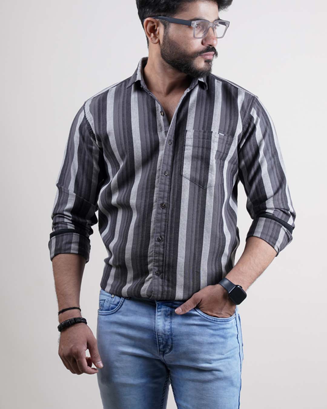 DARK GREY COLOR LINING CASUAL SHIRT