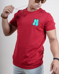 Maroon color printed round neck t-shirt for men