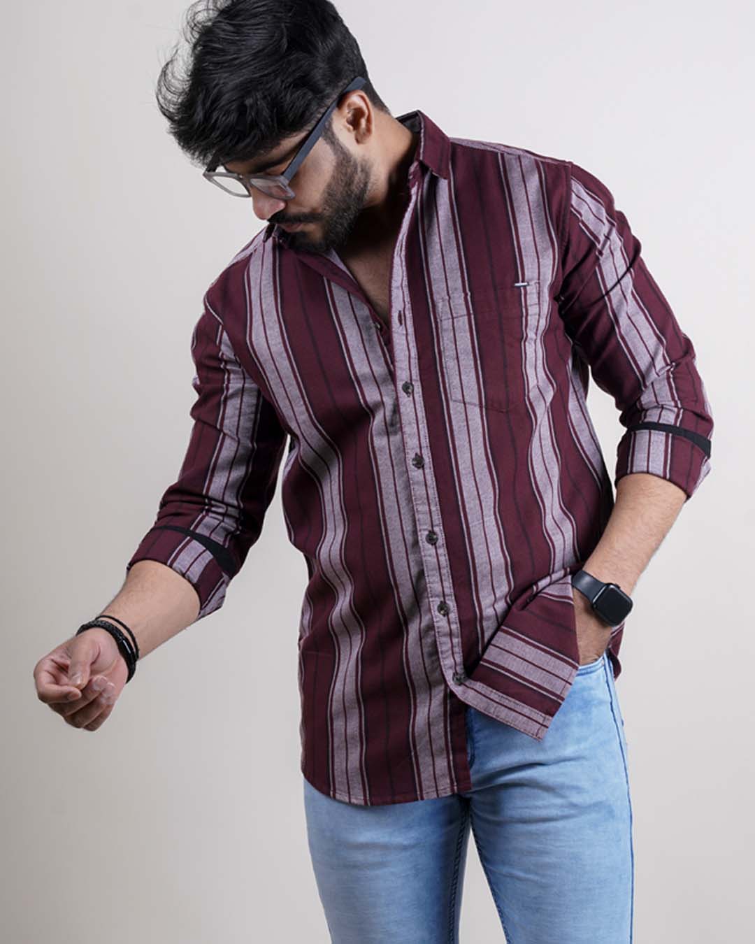 WINE COLOR LINING CASUAL SHIRT