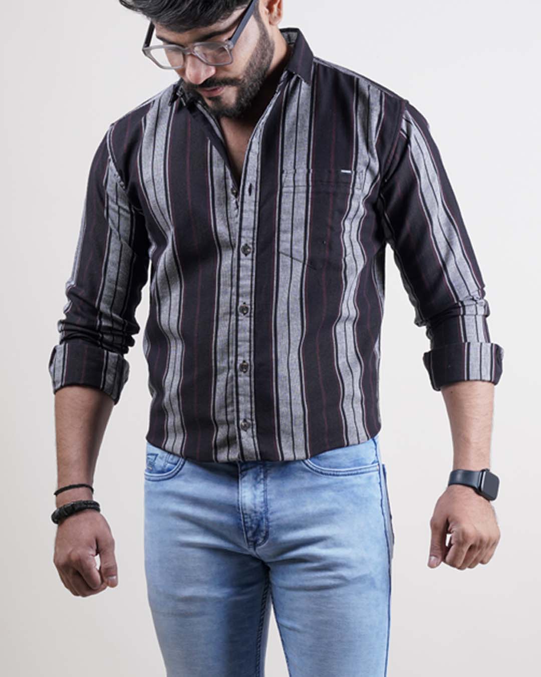 BLACK COLOR LINING CASUAL SHIRT