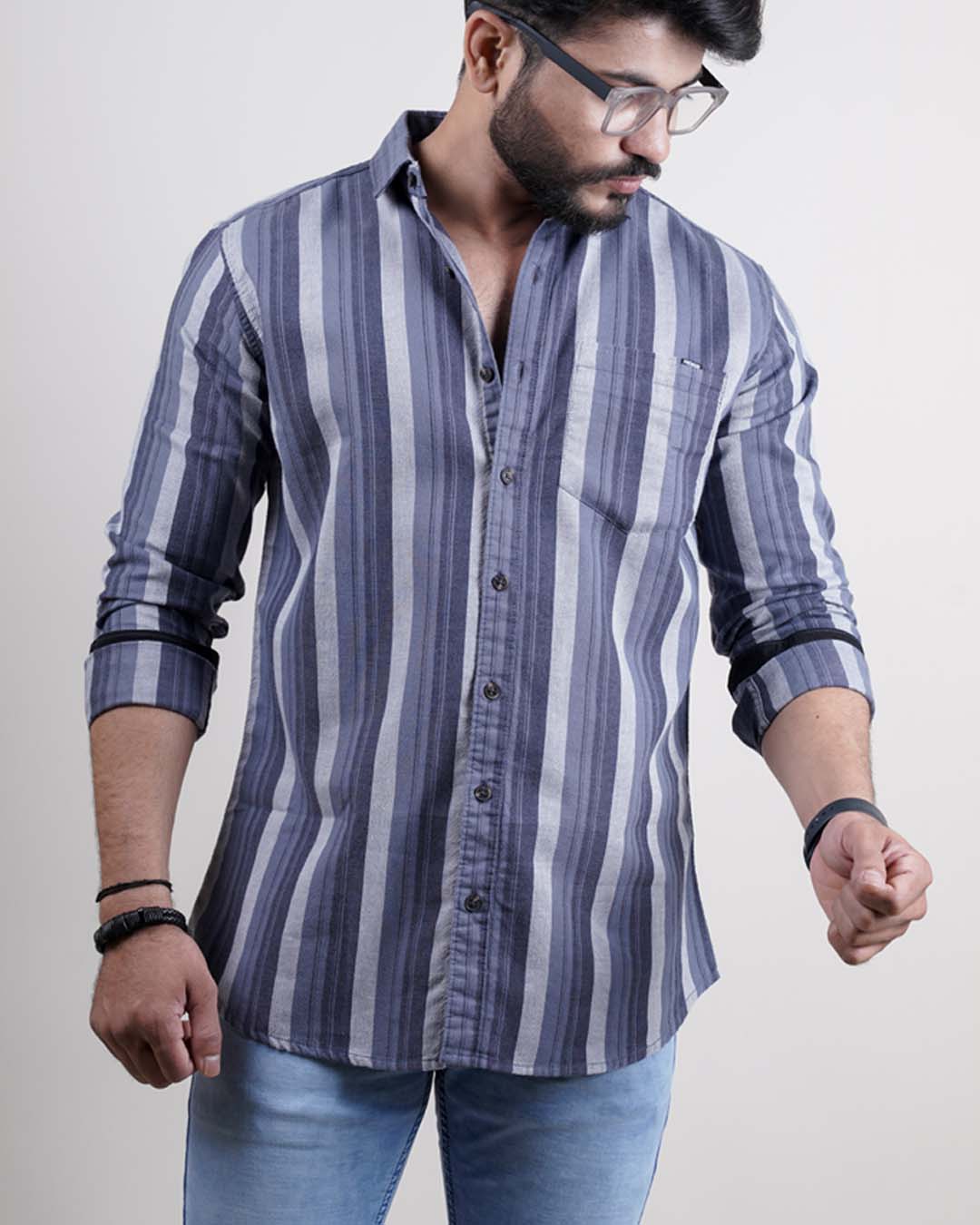 GREY COLOR LINING CASUAL SHIRT