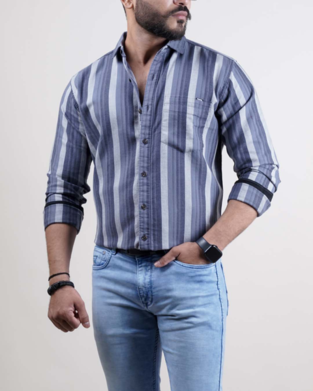 GREY COLOR LINING CASUAL SHIRT