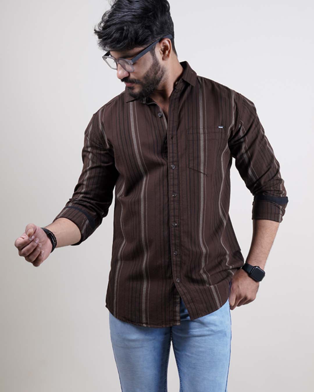 BROWN COLOR LINING CASUAL SHIRT