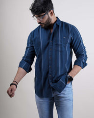 BLUE COLOR LINING CASUAL SHIRT