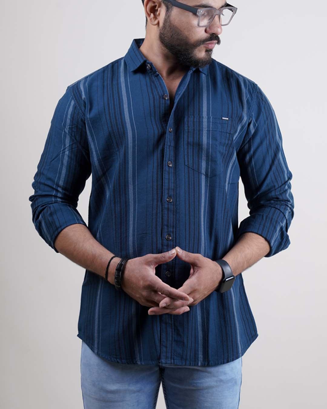 BLUE COLOR LINING CASUAL SHIRT