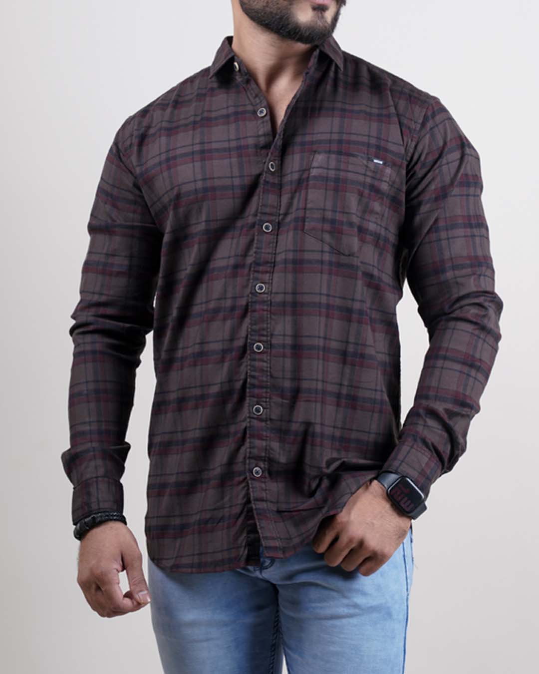 Coffee color color checks casual shirt shirt for casual wear.