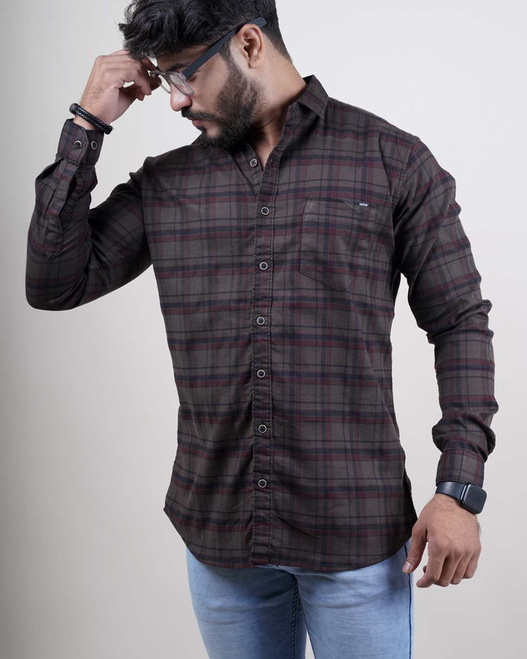 COFFEE COLOR CHECKS CASUAL SHIRT