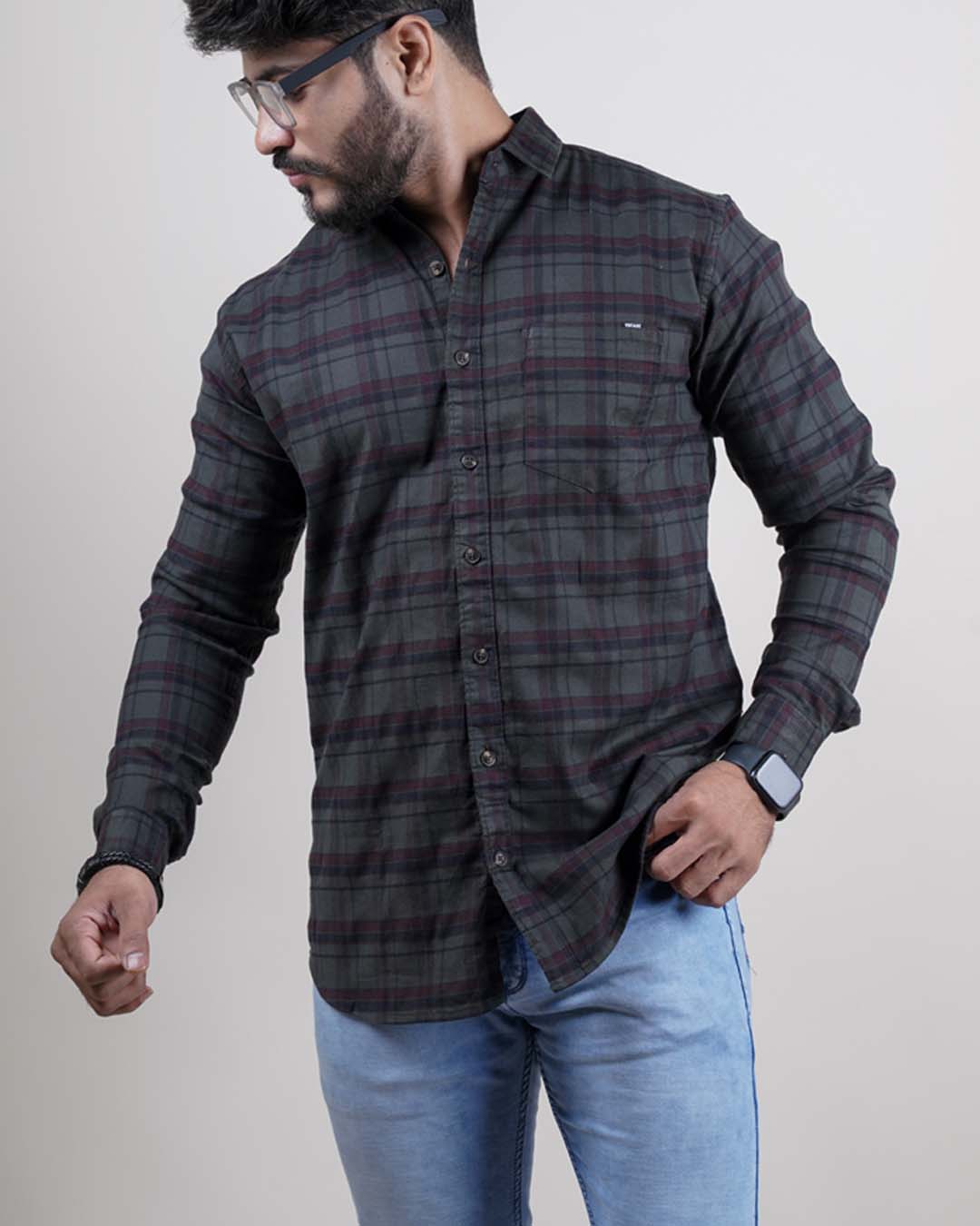 Green color color checks casual shirt shirt for casual wear.