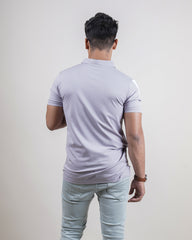 GREY COLOR MATTER COLLAR T-SHIRT